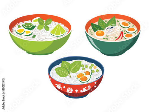 vector illustration of a vietnamese food Hủ Tiếu (Southern Vietnamese Clear Noodle Soup)