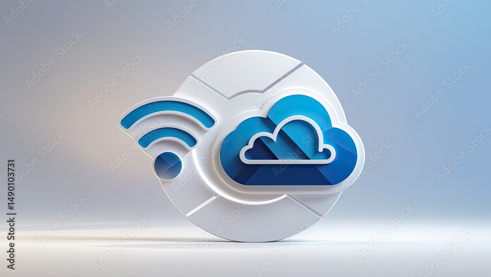 Fototapeta premium A stylized illustration of a cloud and wifi symbol inside a white segmented circle shape
