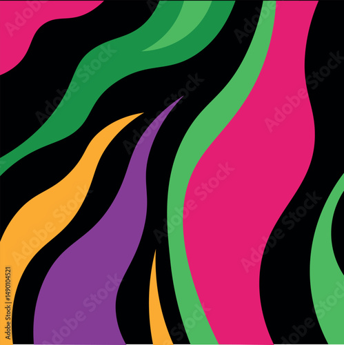 Neon Psychedelic Wavy Lines – Abstract Retro Background