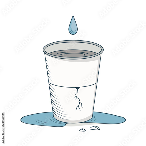 Cracked Glass of Water with Droplet – Fragile Conceptual Illustration