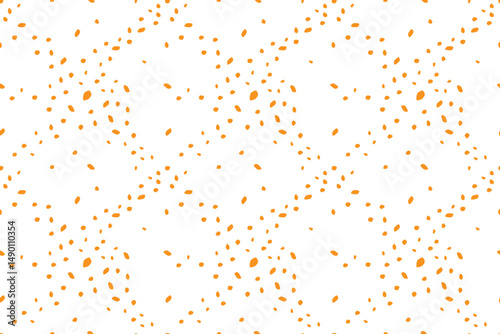 Beautiful seamless pattern with orange uneven polka dots on  white background. Abstract spots.  For wallpaper, textiles, packaging wrappers, packaging.