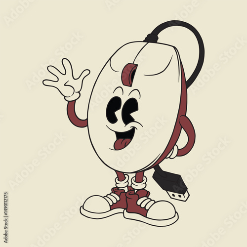 retro cartoon mascot of computer mouse
