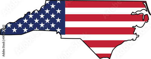 Map of North Carolina State Design with USA Flag