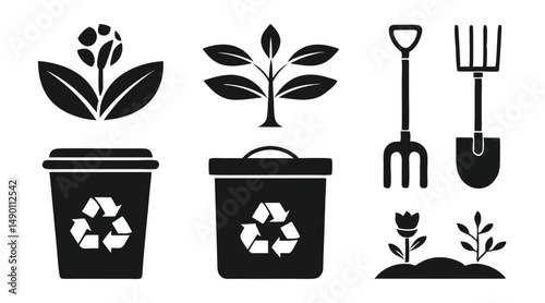 Eco Gardening Icons – Composting and Sustainability Symbol Set