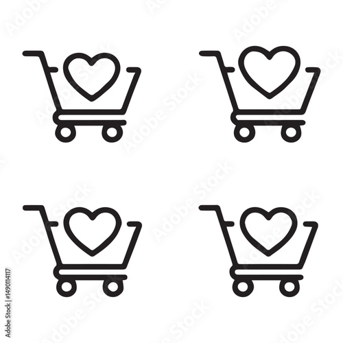 Cart with Heart Icon Set. Shopping Cart with Heart Icon, Representing Love for Purchases
