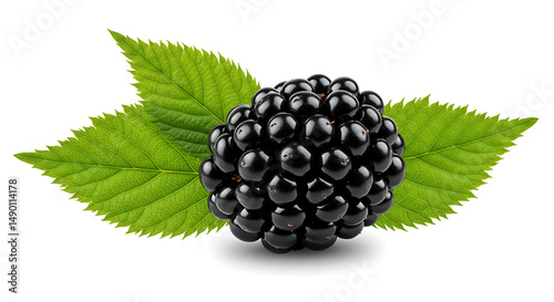Lustrous blackberry surrounded by serrated foliage