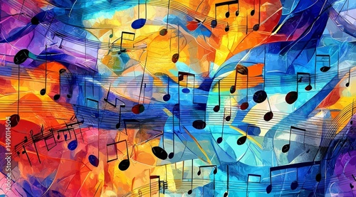 Vibrant Display of Musical Symbols in an Abstract Form
