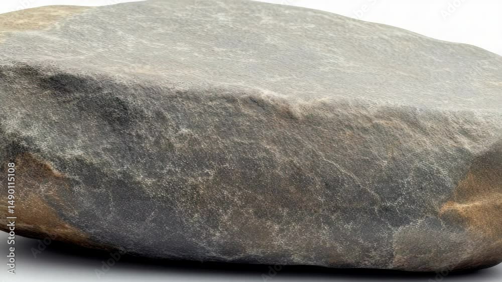 A large rock with a rough surface. The rock is grey and brown in color. It is a natural object and has a rugged appearance