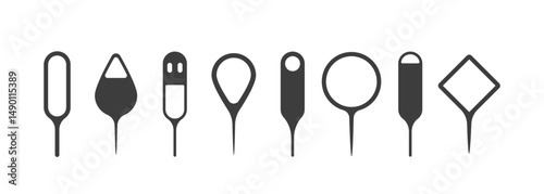 Sim ejector icon. Needle for opening SIM card slot of mobile phone. Set of Vector illustrations in Flat style.