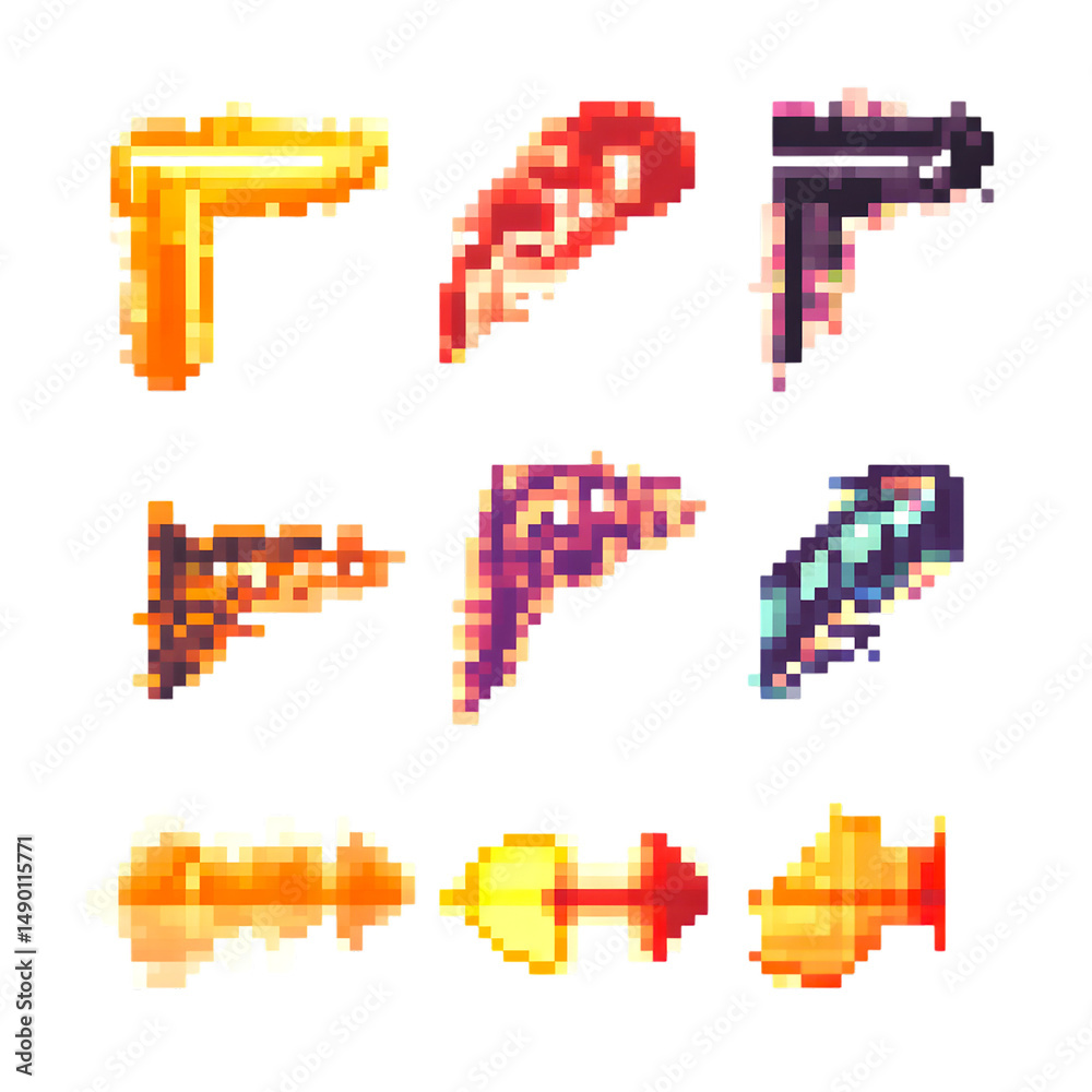 Obraz premium Pixel Art Collection Nine Unique Fire and Energy Shapes