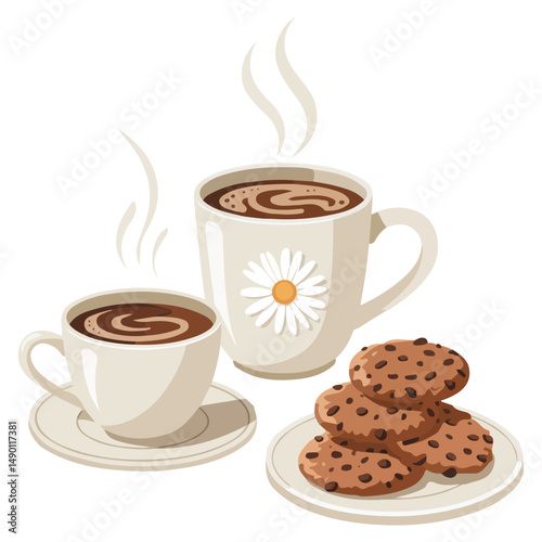 Tea coffee and cookies beverage snack isolated vector illustration on white background