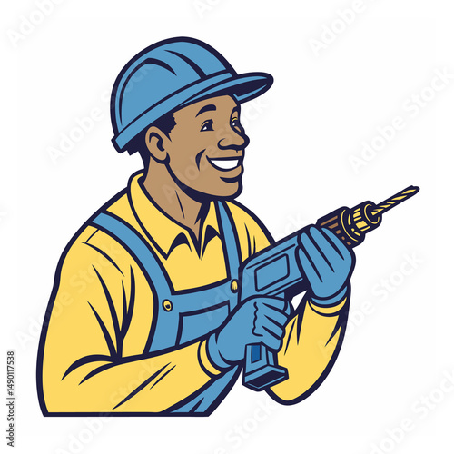 Wallpaper Mural Enthusiastic handyman holding a drill and wearing work clothes Torontodigital.ca