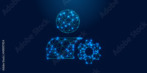 Wallpaper Mural Abstract Digital Polygon Human Icon. Low-Poly Geometric Person Silhouette in Blue on Dark Background, ideal for tech branding, AI concepts, and virtual identity design. Torontodigital.ca