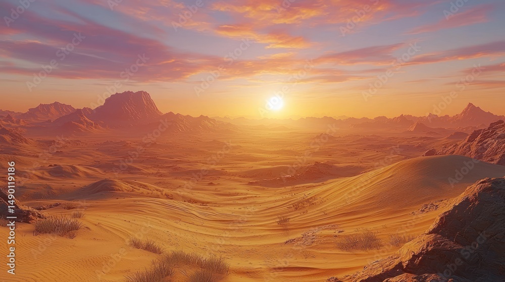 Naklejka premium Desert landscape at sunset (1)