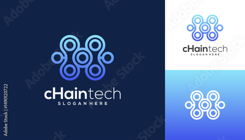 Letter H with link chain molecule connection technology vector logo design inspiration.