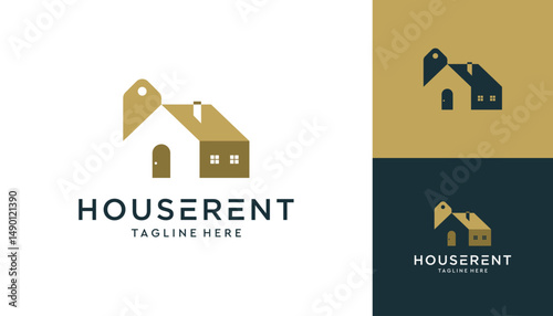 Gold house rent vector logo design inspirations.