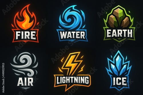 Elemental Symbols Fire Water Earth Air Lightning Ice Designs