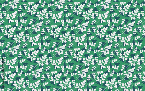 White Moringa Leaves Pattern on a Green Background