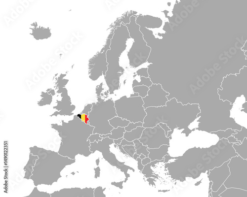 Karte und Fahne von Belgien in Europa