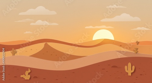 Desert landscape sunset illustration