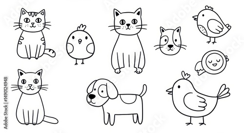 Cute cartoon animals line drawings