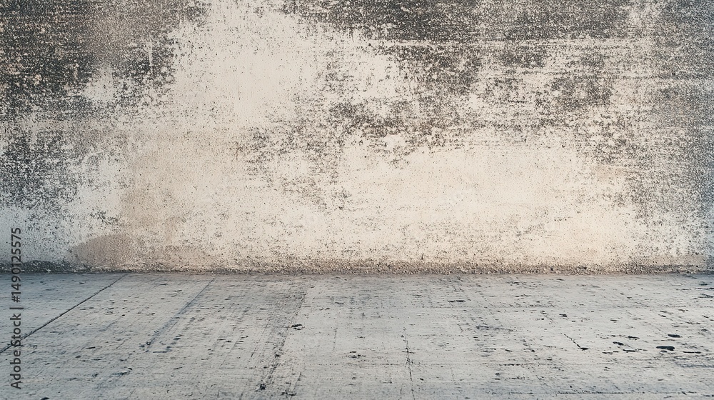Fototapeta premium Weathered construction texture set - cracked floor concrete and equally distressed vertical cement surfaces.