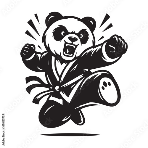 Jumping Kungfu Panda Logo – Fierce Martial Mascot Vector