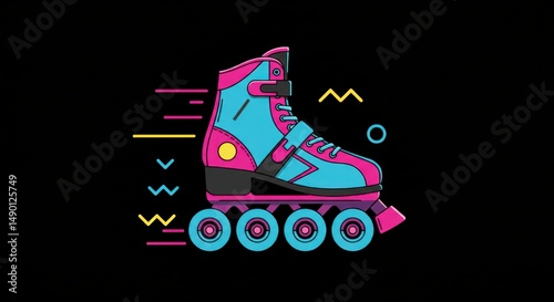 Colorful retro roller skates graphic