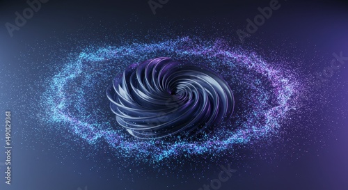 Abstract spiral form with particle halo