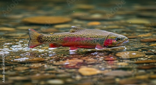 Stream trout, vibrant colors, shallow water photo