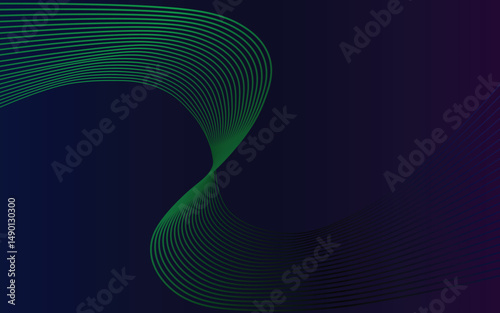 Colorful curved gradient lines on a dark background. Abstract flowing wave shapes with vibrant rainbow hues.