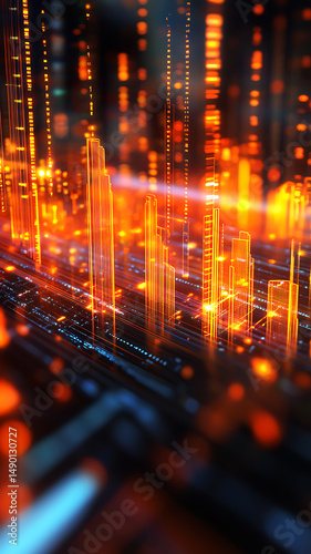 Digital cityscape futuristic urban data visualization