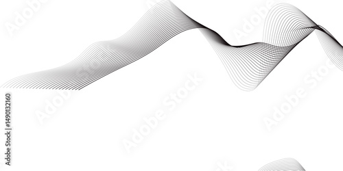 Abstract flowing wave pattern made of fine black lines on a white background.