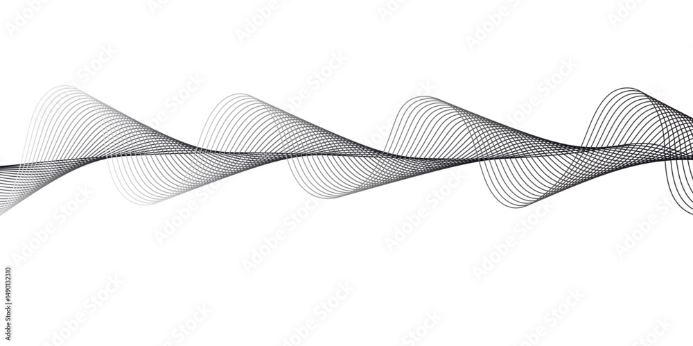 Fototapeta premium Abstract flowing waves formed by thin gray lines on a white background.