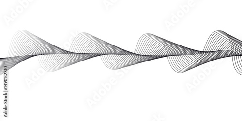  Abstract flowing waves formed by thin gray lines on a white background.
