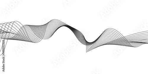  Abstract flowing waves formed by thin gray lines on a white background.