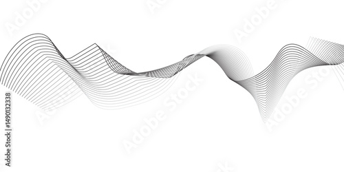  Abstract flowing waves formed by thin gray lines on a white background.