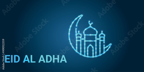 Eid al-Adha Mubarak Low Poly Art – Islamic Festival Greeting with Modern Geometric Design	