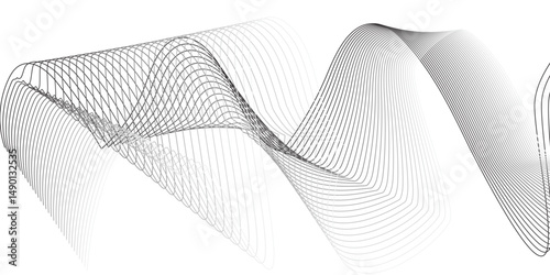  Abstract flowing waves formed by thin gray lines on a white background.