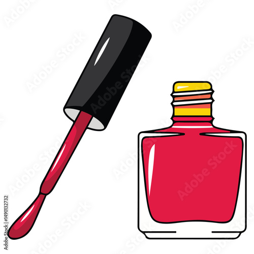 Open red nail polish beauty isolated vector illustration on white background