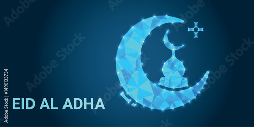 Eid al-Adha Mubarak Low Poly Art – Islamic Festival Greeting with Modern Geometric Design	