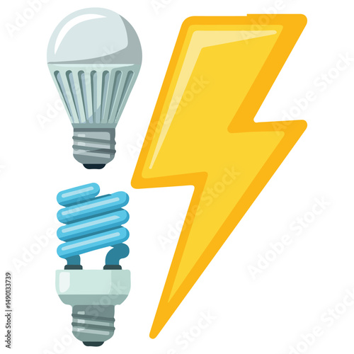 Electric elements set lightning bulbs isolated vector illustration on white background