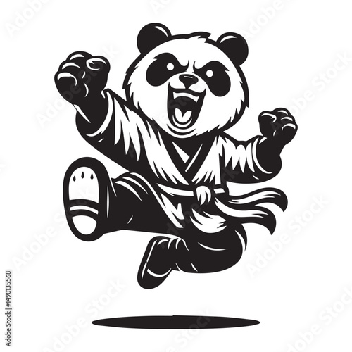 Jumping Kungfu Panda Logo – Fierce Martial Mascot Vector