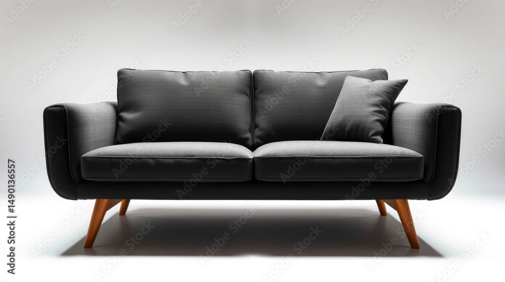 Fototapeta premium Mid-Century Modern Dark Gray Sofa: Simple Elegance in Minimalist Design