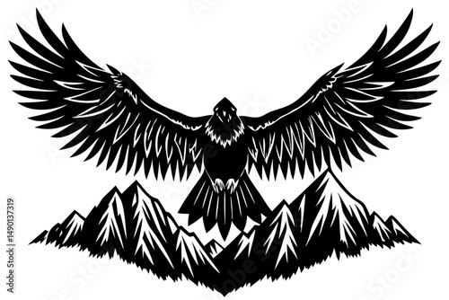 Majestic andean condor silhouette design with massive wings, andean condor, condor, bird, silhouette, vector, illustration, design, wildlife, nature, animal, south america, mountains, flight, soaring,