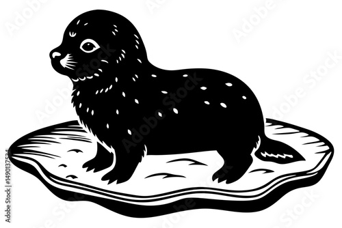 Silhouette of a playful white harp seal pup vector design, harp seal, seal pup, silhouette, white seal, fluffy, vector, outline, animal, marine life, baby seal, arctic, ocean, creature, isolated, blac