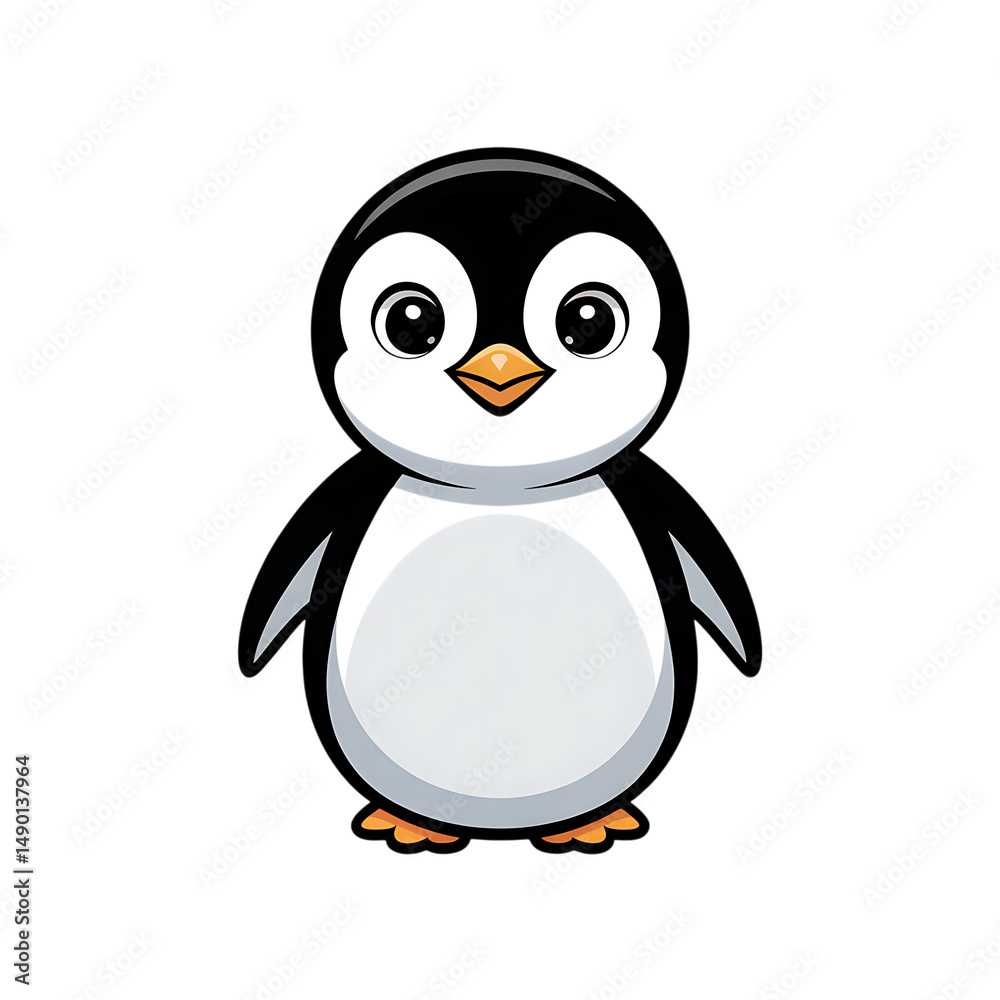Obraz premium Cute Baby Penguin Standing – Flat Vector Illustration on White Background