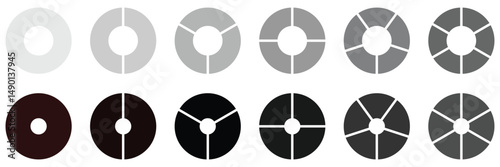 Pie chart  for design of presentation of cycles, steps or stages. Colorful diagram graphs on white  background.
