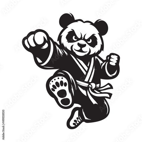 Leaping Panda Warrior Logo – Action Kungfu Character Vector Design