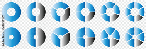 Pie chart  for design of presentation of cycles, steps or stages. Colorful diagram graphs on white  background.